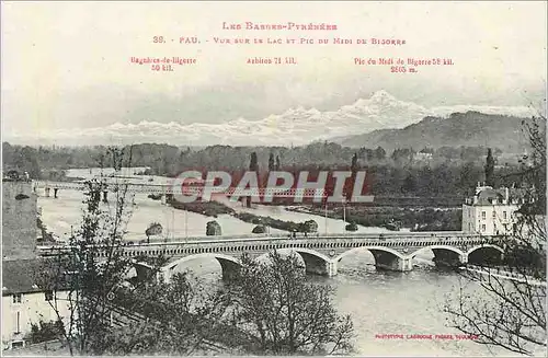 Cartes postales Les basses pyrenees 38 pau  vue sur le lac et pic du midi de bigorre