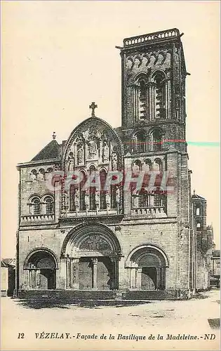 Cartes postales 12 vezelay facade de la basilique de la madeleine