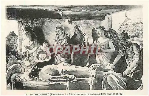 Cartes postales 14 st thegonnec (finistere) le sepulcre oeuvre jacques lespaignol (1702)