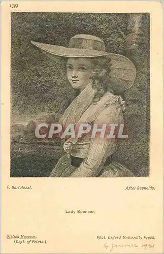 Cartes postales Lady spencer Bartolozzi Reynolds British museum