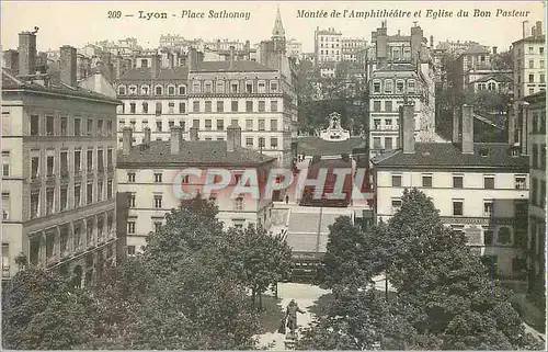 Cartes postales 209 lyon place sathonay montee de l amphitheatre et eglise du bon pasteur