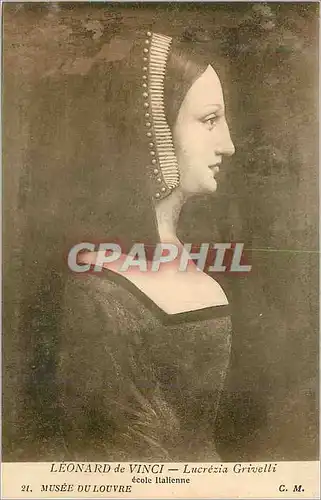 Cartes postales Leonard de vinci lucrezia grivelli ecole italienne 21 musee du louvre