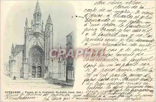 Cartes postales Guerande facade de la collegiale st aubin (mon hist)  (carte 1900)