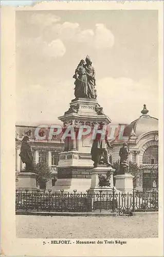 Cartes postales 7 belfort monument des trois sieges