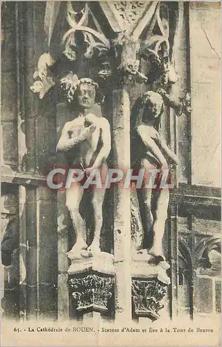 Cartes postales La Cathedrale de Rouen Statues d Adam et Eve a la Tour de Beurre