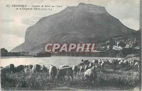 Cartes postales Grenoble Coucher de Soleil sur l Isere et le Casque de Neron  Moutons