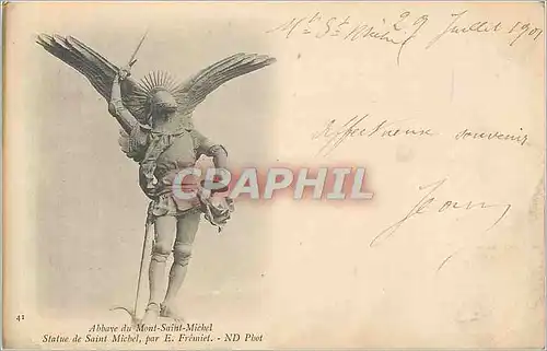Cartes postales Abbaye du Mont Saint Michel Statue de Saint Michel par E Fremiel (carte 1900)