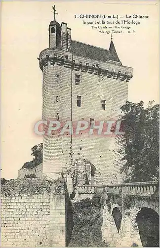 Cartes postales Chinon Le Chateau le Pont et la tour de l Horloge