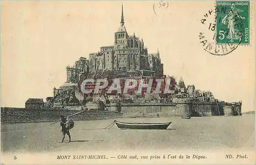Cartes postales Mont Saint Michel Cote Sud Vue Prise a l'Est de la Digue Pecheur Peche