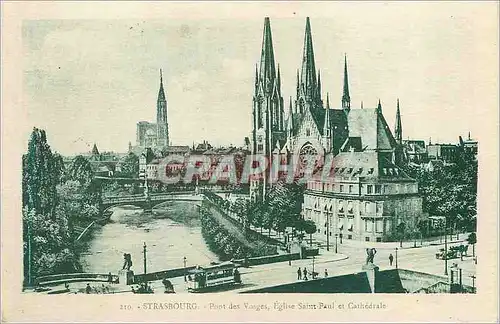 Ansichtskarte AK Strasbourg Pont des Vosges Eglise Saint Paul et Cathedrale