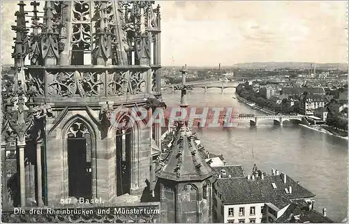 Moderne Karte Basel Die Drei Rheinbrukekn Und Munsterturm