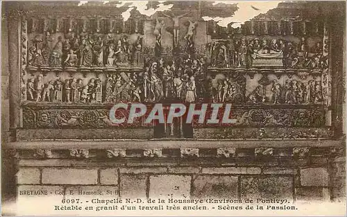 Cartes postales Chapelle N D de la Houssaye (Environs de Pontivy) Retable en Granit d'un Travail tres Ancien