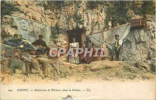 Cartes postales Dieppe Habitation de Pecheurs dans la Falaise Peche