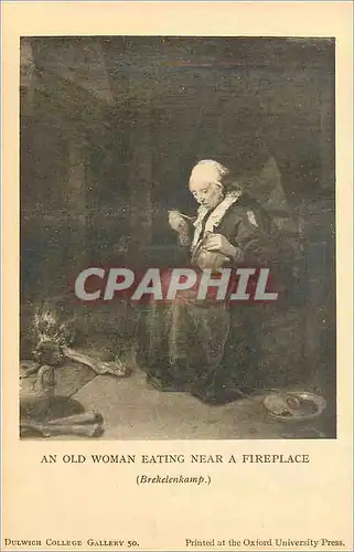 Ansichtskarte AK Dulwich College Gallery an Old Woman Eating near a Fireplace