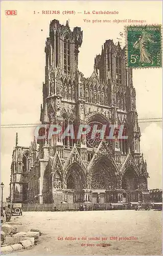 Cartes postales Reims la Cathedrale vue prise avec Objectif Hermagis