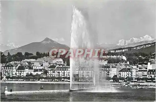 Moderne Karte Geneve le Jet d'Eau (120m) et le Mont Blanc (4810m)