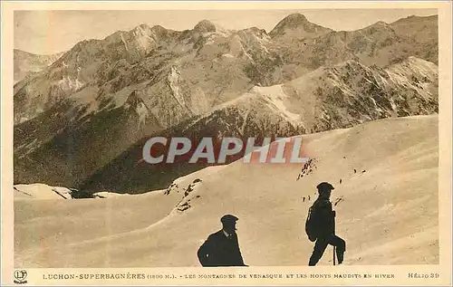 Cartes postales Luchon Superbagneres (1800 m) Les Montagnes de Veansque et les Monts Maudits en Hiver Alpinisme
