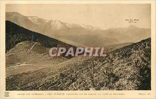 Cartes postales Col D'Aspin Route des Pyrenees Panorama sur la Chaine du Cote du Cote de Bagneres