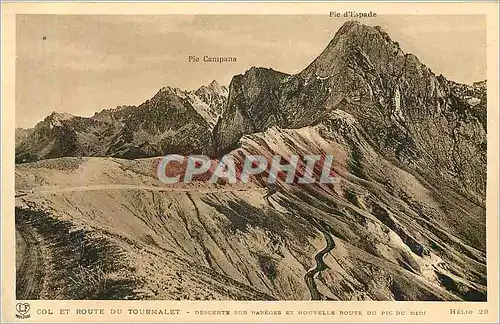 Cartes postales Col et Route du Tourmalet Descente et Nouvelle Route du Pic du Midi