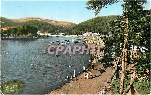 Moderne Karte L'Auvergne Le Lac Chambon (Puy de Dome) Vue d'Ensemble sur la Plage Peche et Sports Nautiques