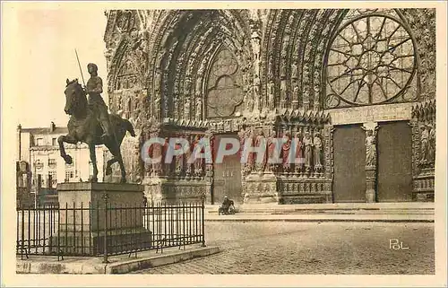 Ansichtskarte AK Reims La Ville Renaissante Portail de la Cathedrale et Statue Jeanne d'Arc