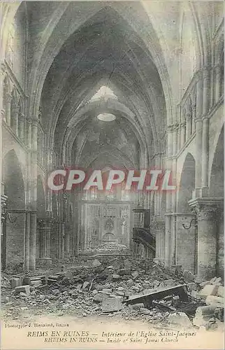 Cartes postales Reims en Ruines Interieur de l'Eglise Saint Jacques Militaria