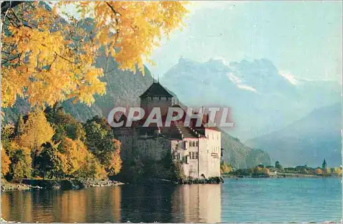 Moderne Karte Lac Leman Le Chateau de Chillon et Les Dents du Midi