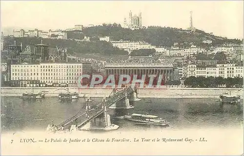 Cartes postales Lyon Le Palais de Justice et le Coteau de Fourviere La Tour et le Restaurant Gay