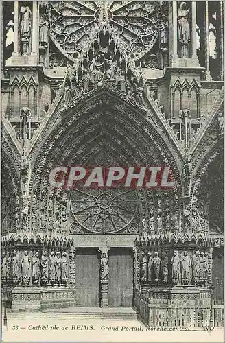 Cartes postales Cathedrale de Reims Grand Portail Porche Central