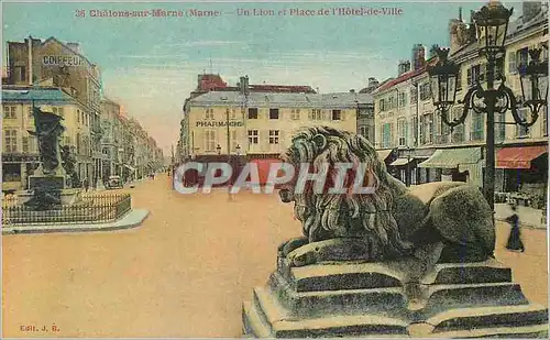 Cartes postales Chalons sur Marne (Marne) Un Lion et Place de l'Hotel de Ville