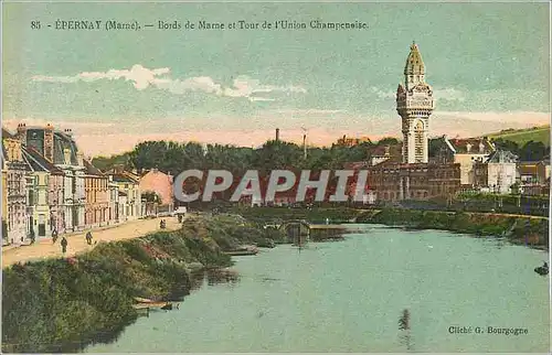 Cartes postales Epernay(Marne) Bords de Marne et Tour de l'Union Champenoise