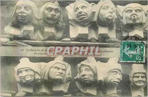 Cartes postales Cathedrale de Reims Figures grotesques ornant les clochetons du pignon de la facade septentriona
