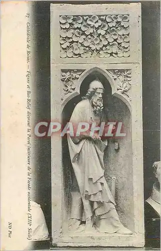 Ansichtskarte AK Cathedrale de Reims Figure et Bas Relief Decorant la Paroi Interieure de la Facade Occidentale