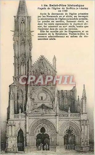 Cartes postales 1 bis saint pere historique facade de l eglise de st pere s vezelay en 1780