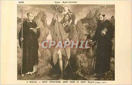 Cartes postales 31566 bruges musee communal h memling saint christophe  saint maur et saint gilles (triptyque ce