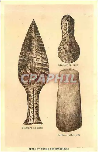 Cartes postales Armes et outils prehitoriques Prehistoire