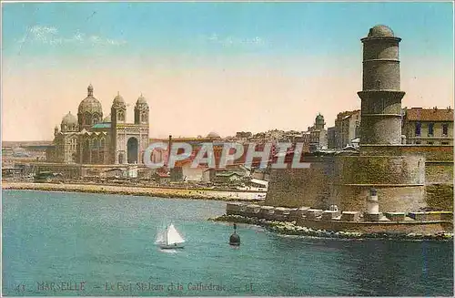 Cartes postales 41 marseille le fort st jean et la cathedrale