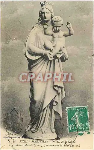 Cartes postales Xxiii marseille n d de la garde statue colossale (9 m 75) surmontant la tour (45 m)