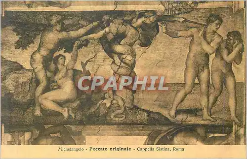 Cartes postales Michelangelo peccato originale capella sistina roma
