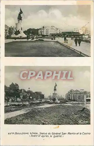 Cartes postales moderne 23ter boulogne s mer statue du generale san martin et le casino (avant et apres la guerre) Milit