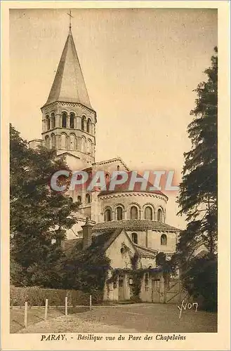 Cartes postales Paray basilique vue du parc des chapelains