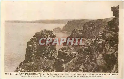 Cartes postales 7706 le cap frehel (72 m de haut) la fauconniere la decoupure des falaises