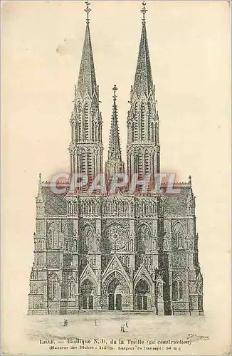 Cartes postales Lille basilique n d de la treille (en construction)