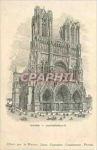 Cartes postales Reims cathedrale Dessin au dos Vue des Etablissements Leon Chandon Reims