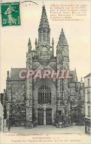 Cartes postales Guerande (L I) Facade de l'Eglise St Aubin (XIIe et XVe Siecles)