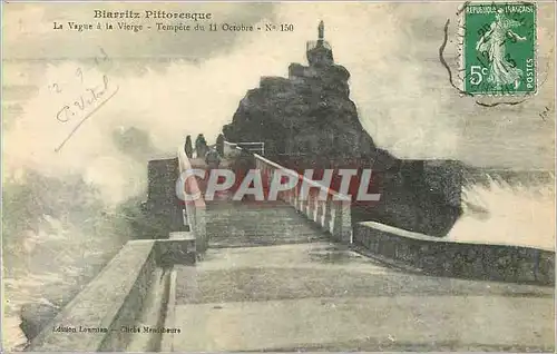 Cartes postales Biarritz Pittoresque La Vague a la Vierge Tempete du 11 Octoblre