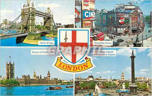 Cartes postales moderne London Piccadilly Circus Tower Bridge  Houses of Parliament Trafalgar Square and Nelson's Column