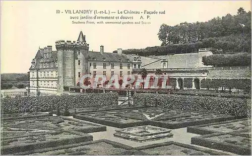Cartes postales Villandry (I et L) Le Chateau Facade Sud avec Jardins d'Ornement et Douves A P