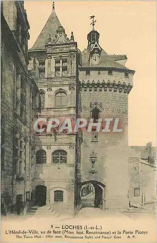 Cartes postales Loches (I et L) L'Hotel de Ville vu de Face (Mon Hist Renaissance) et la Porte Picoys
