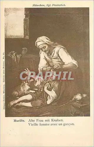 Cartes postales Munchen Kgl Pinakothek Murillo Vieille Femme avec un Garcon